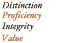 Distinction, Proficiency, Integrity, Value